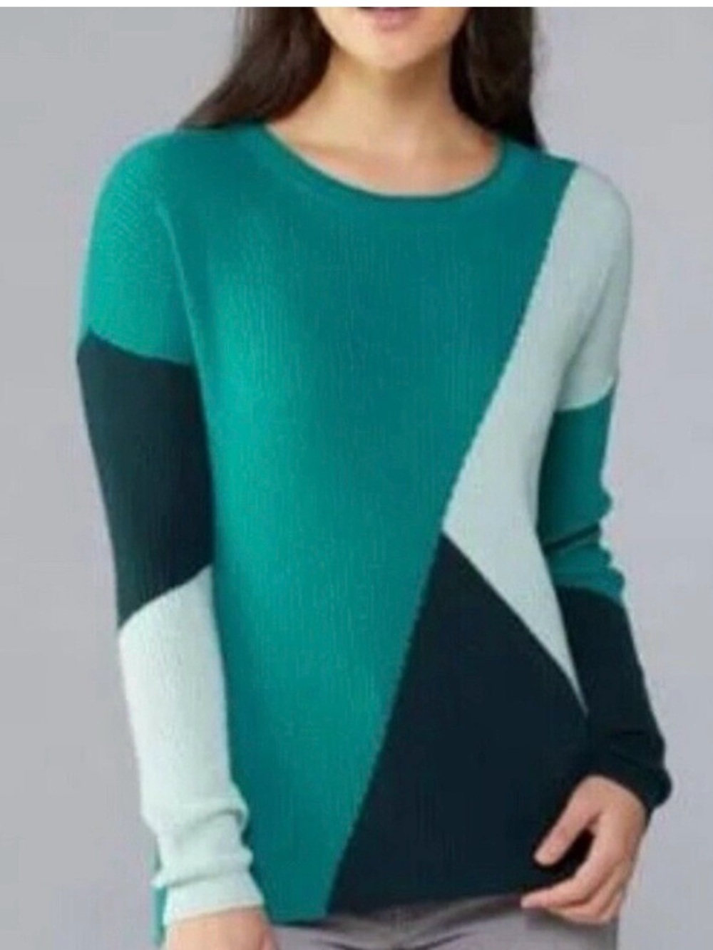 Smartwool Intarsia Ribbed Wool Cozy Color Block Evergreen Heather Sweater Size M